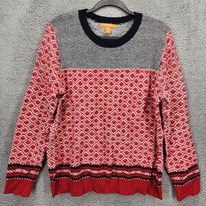 Joe Fresh Women's Large‎ Red & Navy Blue Nordic Print Pullover Crewneck Sweater